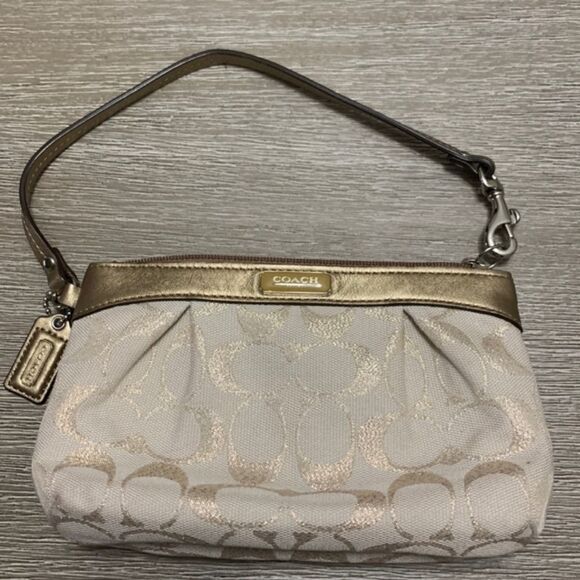 Coach Gold Wristlet Clutch Wallet Carryall Designer Womens Fancy Y2k Fun Trip - Picture 1 of 16